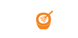 a white logo that reads The Real Food Cafe. the second o is orange and looks like a bowl with a whisk inside it.
